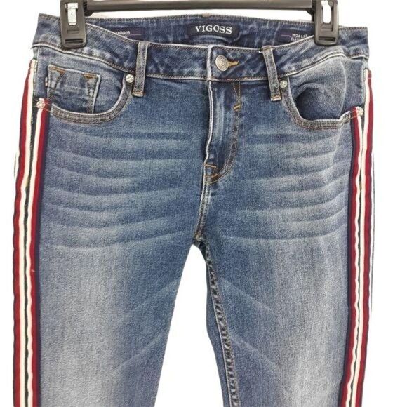 Vigoss Y2K Jeans Jagger Skinny Frayed Step Hem Racing Stripe W26 L27 Streetwear - Picture 4 of 14